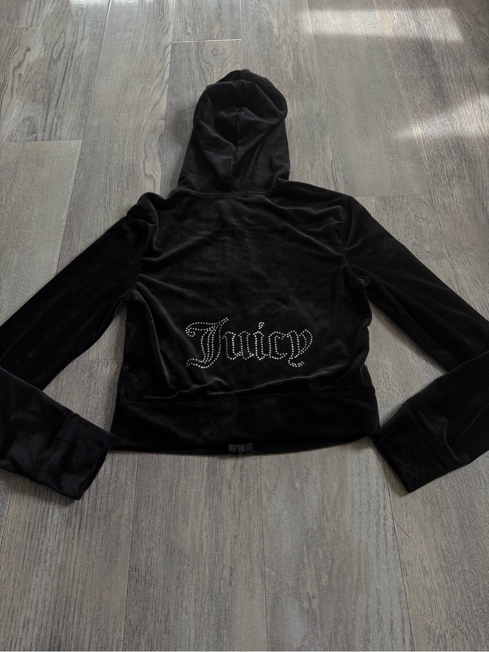 Juicy Couture Black Velour Rhinestone Back Logo Zip Up Hoodie Small